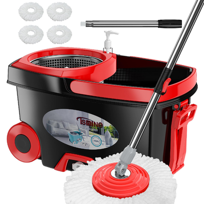 FunClean 360 Spin Mop bucket set with wringer and 4 microfiber heads in black