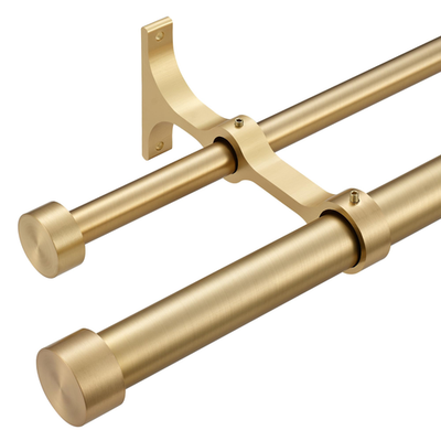 Warm gold Lwiiom double curtain rods with aluminum end caps and adjustable 36-72 inch telescopic design