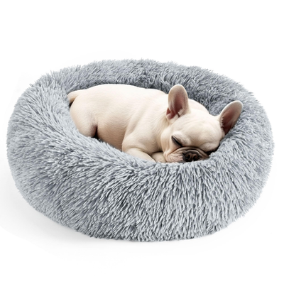 Hoewina 20in Calming Donut Dog and Cat Bed with raised edges in grey for indoor small pets