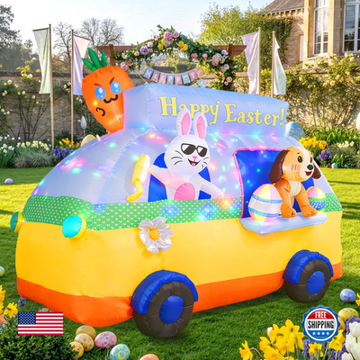 Giftfind 7.3Ft Easter inflatables featuring a bunny and dog for outdoor holiday decorations.