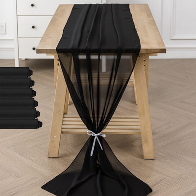 Flohar 6-pack 10ft chiffon table runners featuring sheer, romantic design in 29x120 inch size, ideal for elegant table settings.
