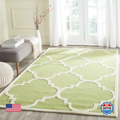 Safavieh Cambridge Collection Moroccan rug, 3x5 feet, green and ivory, handmade with intricate geometric patterns.
