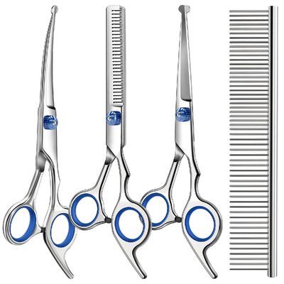 Pro 4-in-1 pet grooming scissors kit with round tips and stainless steel sharp shears for dogs and cats