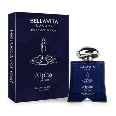 BELLAVITA Alpha Pheromone Inspire perfume for men, 100ml bottle from the Luxury Mood Collection, with sleek packaging and branding.