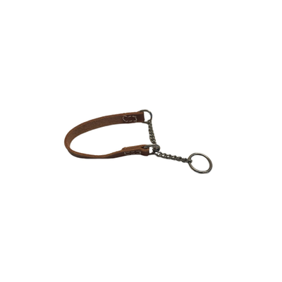 Joel Silverman no-pull leather and chain dog collar with training features, designed for comfortable control.