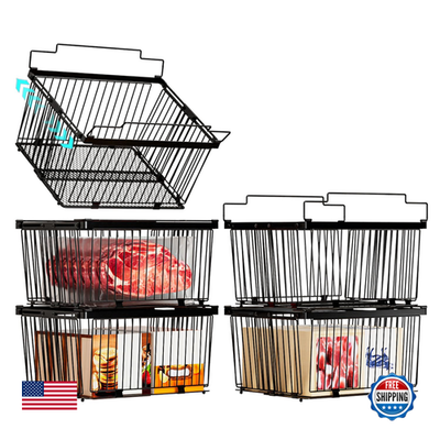 Anjuban large freezer organizer bins with leak-proof bottom, netfit design, suitable for 5 to 9 cubic feet freezers.