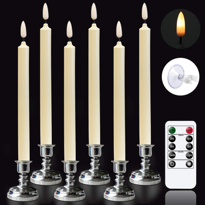 Battery-operated Wondise window candle with 3D wick, ivory taper design, remote control, and timer functionality.