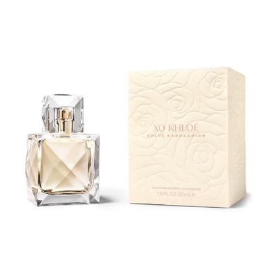 XO KHLOE Eau de Parfum spray for women, 1oz, floral woody fragrance with elegant bottle and floral design.
