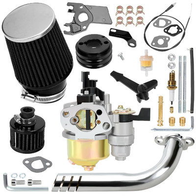 YOXUFA Predator 212 Stage 1 Kit with 212cc carburetor, exhaust pipe, and air filter for engine performance upgrade.