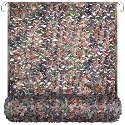 Military surplus camouflage netting mesh with green and brown camo pattern, ideal for hunting blind concealment.