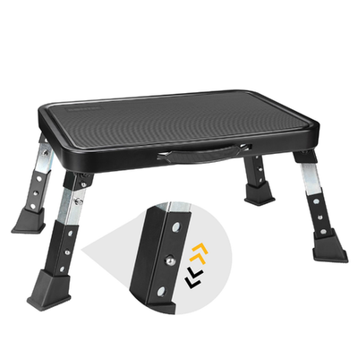 BONTEC metal step stool with three adjustable levels and anti-slip platform for safe, stable use indoors or outdoors.
