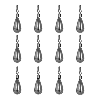 Fishfun 12Pcs tungsten teardrop drop shot weights with silver clips for bass fishing