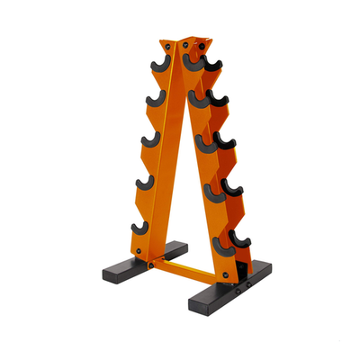 Cap Barbell A-Frame Dumbbell Weight Rack in orange, sturdy steel frame with multiple slots for organizing dumbbells.