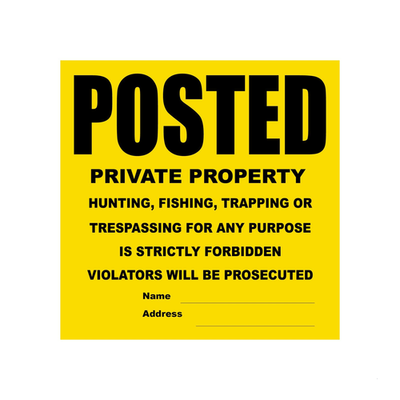 Posted yellow private property sign by Wristco, 11x11 inches, outdoor use, with bold black lettering indicating private property.