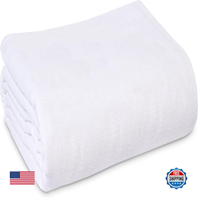 White 100% cotton hospital patient bath blanket from Linteum Textile Supply, soft and lightweight for medical use.