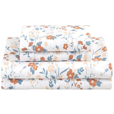 Softan orange floral bed sheets for king size bed with printed flower design, soft and comfortable bedding set.
