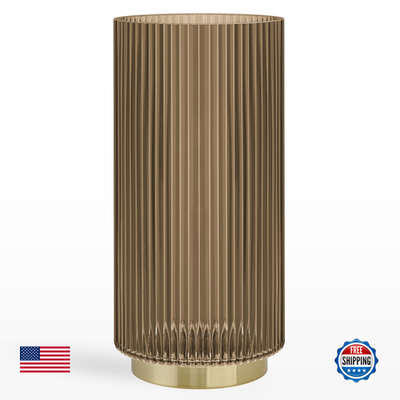 Torre & Tagus brown glass vase with ribbed design, ideal for holding flowers or as a decorative hurricane.