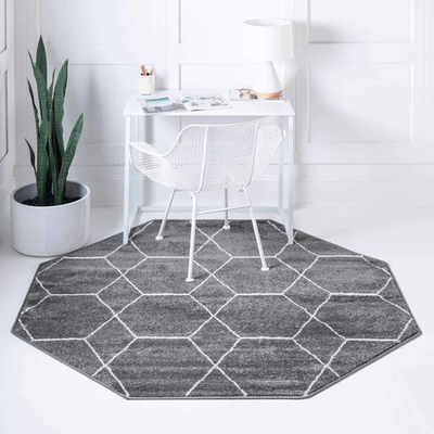 Dark gray geometric area rug from Unique Loom Trellis Frieze Collection featuring a 5 octagon pattern.