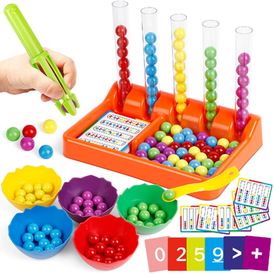 Aizweb Counting & Color Sorting Toys set with tweezers, beads, cups, and flashcards for toddler fine motor skills and early math learning