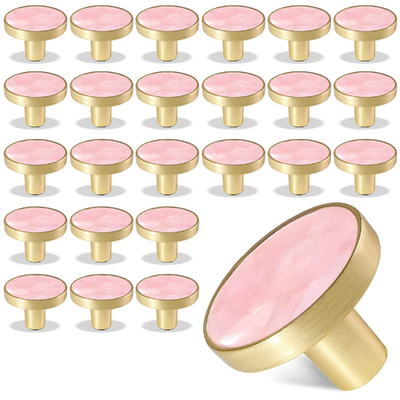 Cionyce 25x gold pink crystal dresser knobs made of brass and natural crystal, 32x23mm each