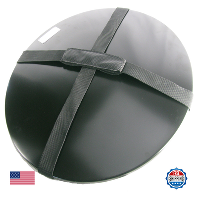 Black fire pit cover with carrying handle for Destination Gear Heininger 5996, measures 19x19x2 inches, durable outdoor protection.