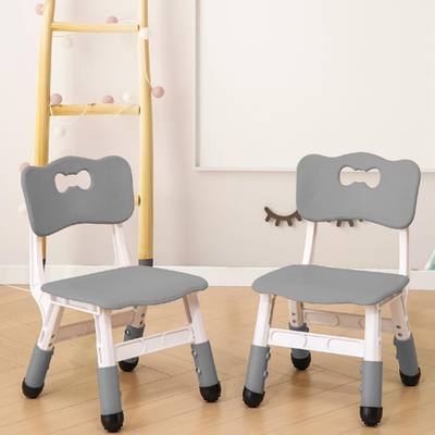 Set of two grey WHY TOYS Adjustable Kids Chairs with 3-level height for indoor use