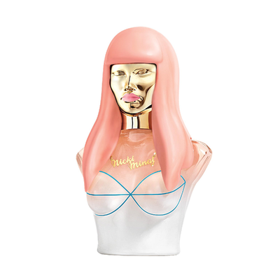 Nicki Minaj Pink Friday EDP floral musk perfume bottle for women with pink and gold accents, elegant and stylish design.
