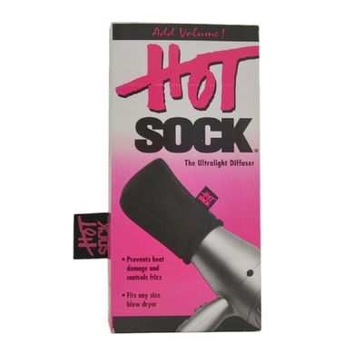 HOT Hot Sock diffuser for curly and wavy permed hair styling, showing a soft, round hair diffuser attachment on a hand.