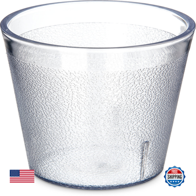 Clear Carlisle FoodService Products plastic tumbler, 9.5 oz, set of 24, shown with transparent design and smooth surface