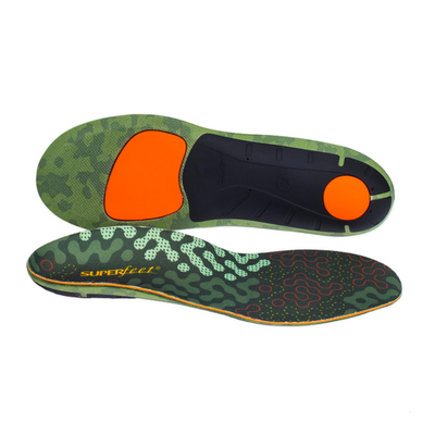 Unbranded Superfeet Hike Cushion insoles with medium to high arch support, designed for hikers and outdoor activity.