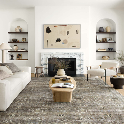 Loloi Layla Collection antique moss runner rug, 2-6 x 7-6 feet, soft textured 0.13-inch thick area rug with intricate design.
