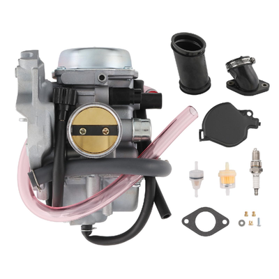 RADHLBNIU carburetor for Arctic Cat 250 and 300 ATV models, showing the detailed metal component with hoses and mounting parts.