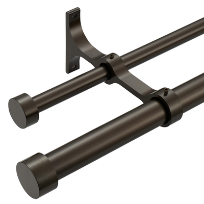 Lwiiom double curtain rods with adjustable dark bronze aluminum brackets, 72-144 inch telescopic design