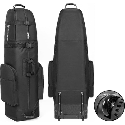 DAREKUKU Golf Travel Bag with wheels, club cover, and multiple pockets in black Oxford fabric