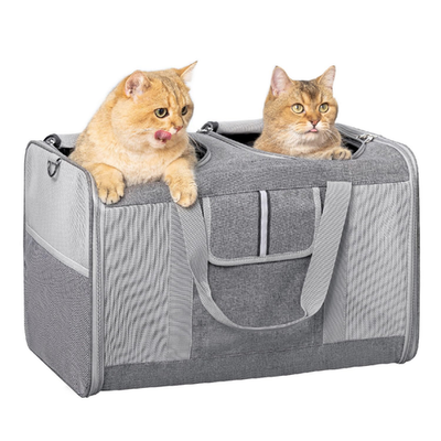 Sedioso large cat carrier with double openings and removable divider for two cats, durable polyester travel bag
