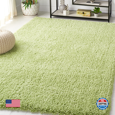 Safavieh Classic Shag Collection 5x8 area rug with lime color, handmade thick shag texture, plush and cozy appearance.