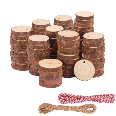 100PC unfinished natural wood slices with predrilled holes for crafts and decorations