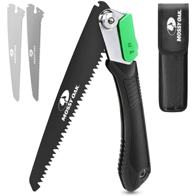 MOSSY OAK 3-in-1 folding saw with three blades and nylon pouch for camping and pruning tasks