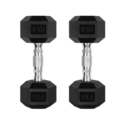 Pair of RitFit 10Lb rubber-encased dumbbells with optional rack for strength training and fitness workouts.