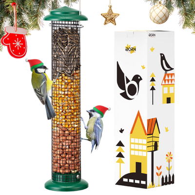 iBorn 14-inch metal mesh bird feeder for outdoors, designed for peanuts and sunflower seeds, ideal for attracting wild birds