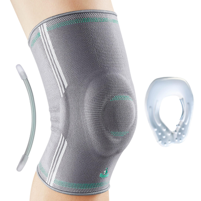 Gray OPPO 2320 knee compression sleeve with gel pad and side stabilizers for men, medium size
