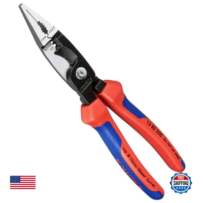 Knipex 13 82 200 electrical installation pliers with soft grip handles, designed for secure gripping and cutting tasks.