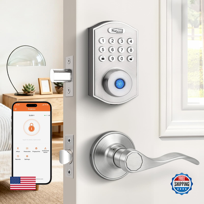 Probrico smart door lock with satin nickel finish, keyless entry keypad for secure home access, modern door hardware.