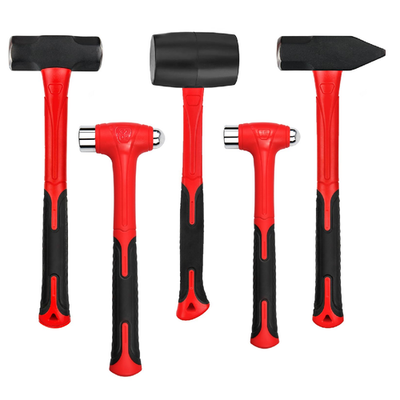 C&T 5-Piece Hammer Set with forged steel heads and ergonomic handles in red