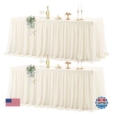 Ivory tulle tablecloth for 8-foot rectangle tables, stretch fit, ideal for elegant event decor, unbranded Wish Care 2-pack