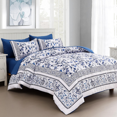 Dobuyly Full Floral Comforter Set with blue floral design and polyester fabric bed in a bag