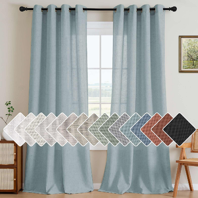 H.VERSAILTEX Linen semi sheer blue curtains 52x96 inches 2 panels with grommets energy saving
