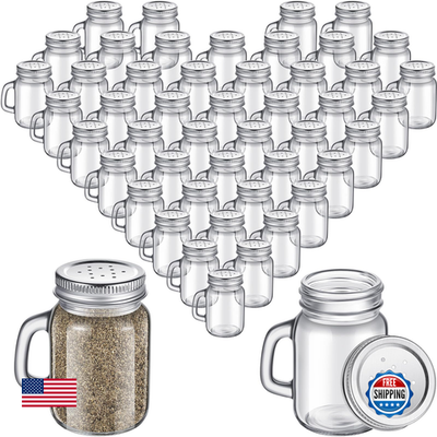 Tessco for You 48-piece set of clear glass salt and pepper shakers in mini mason jar style, 4 oz capacity.
