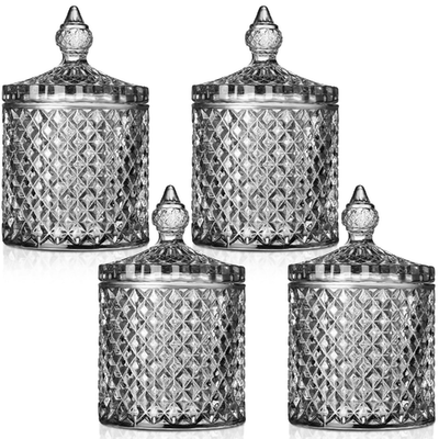 Aoriher 4 Pcs gray crystal glass candy jar set with lids for decorative storage