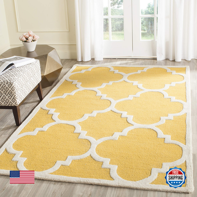 Safavieh Cambridge Collection Moroccan rug, 6x9 feet, gold and ivory handmade design with intricate patterns and plush texture.